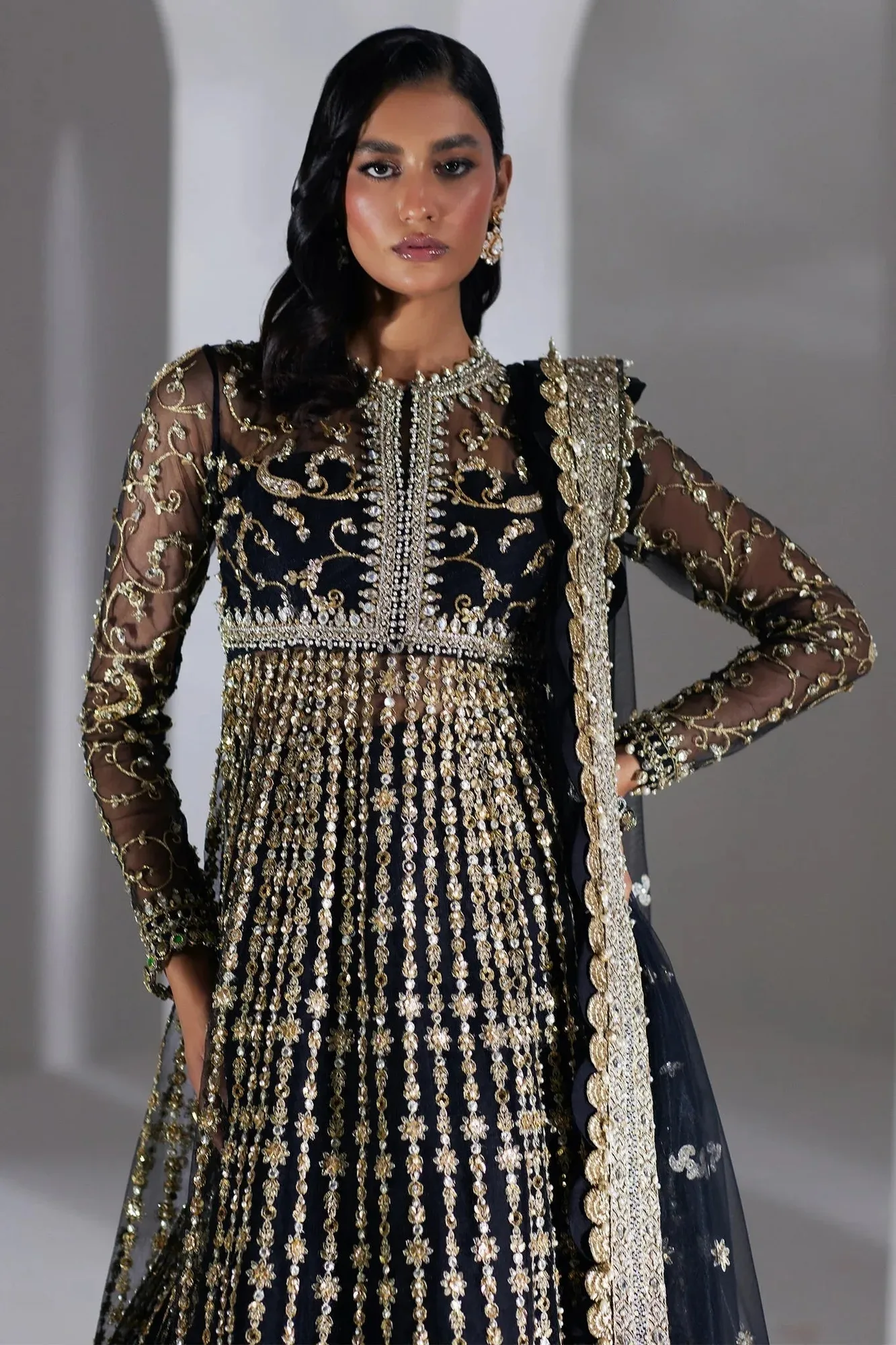 Elan Luxury Wedding Wears Gold Organza – view 3 – Poshaq