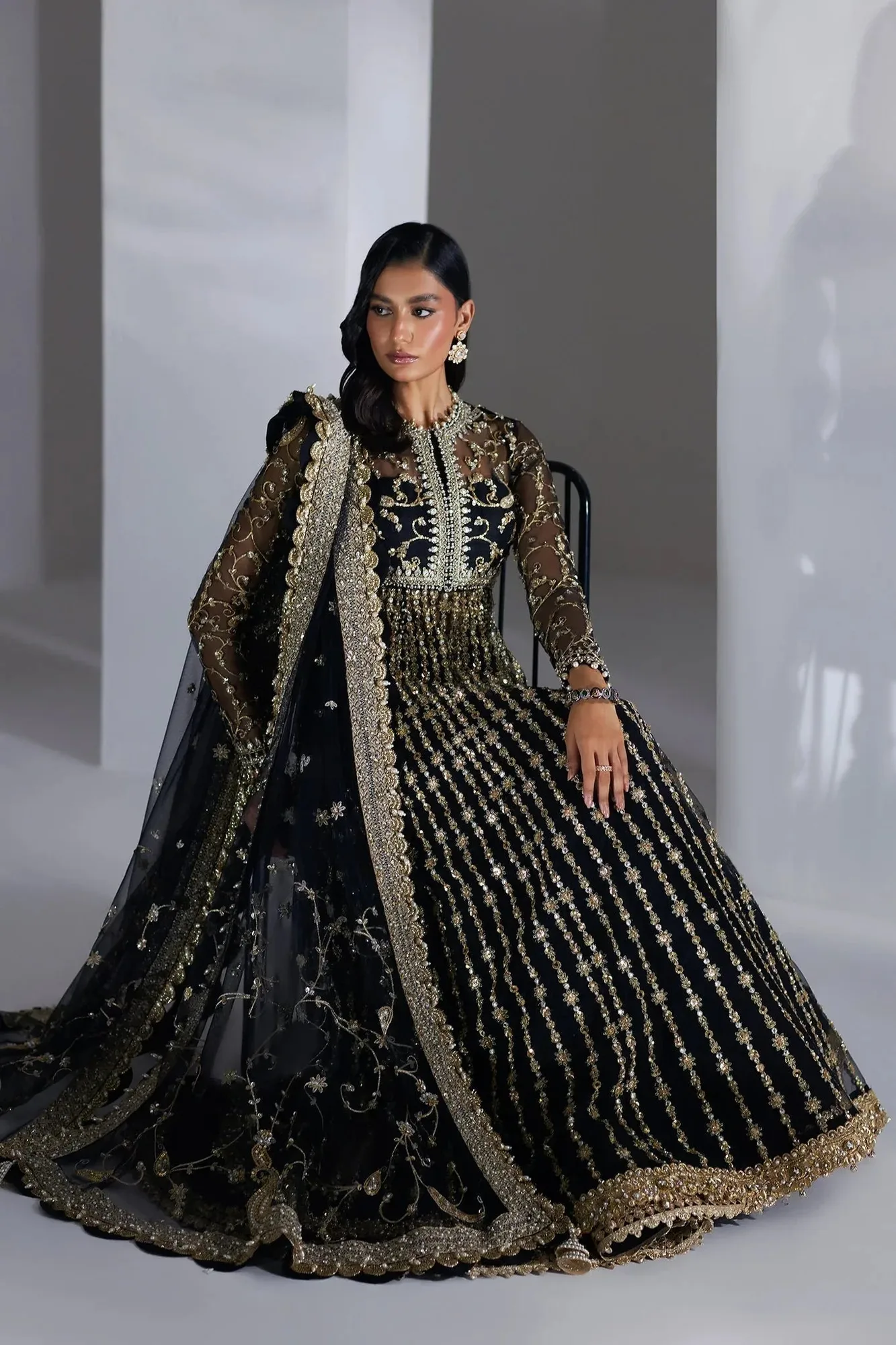 Elan Luxury Wedding Wears Gold Organza – view 4 – Poshaq