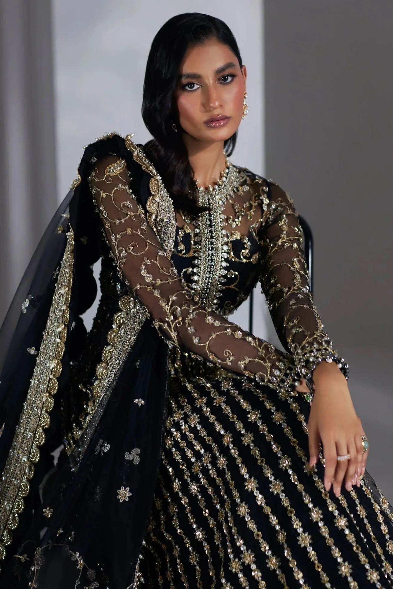 Elan Luxury Wedding Wears Gold Organza – view 5 – Poshaq