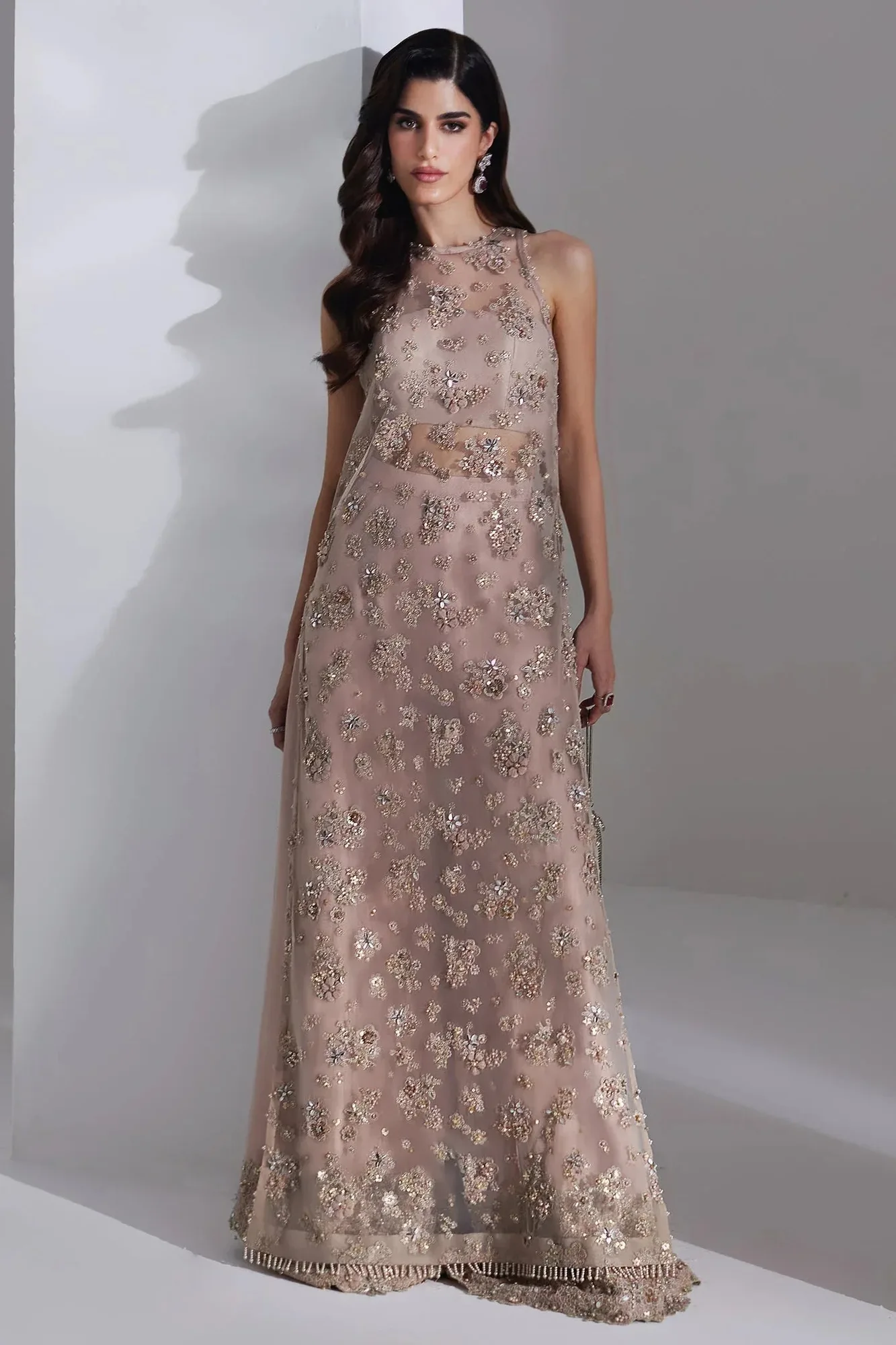 Elan Luxury Wedding Wears Peach Net – view 1 – Poshaq