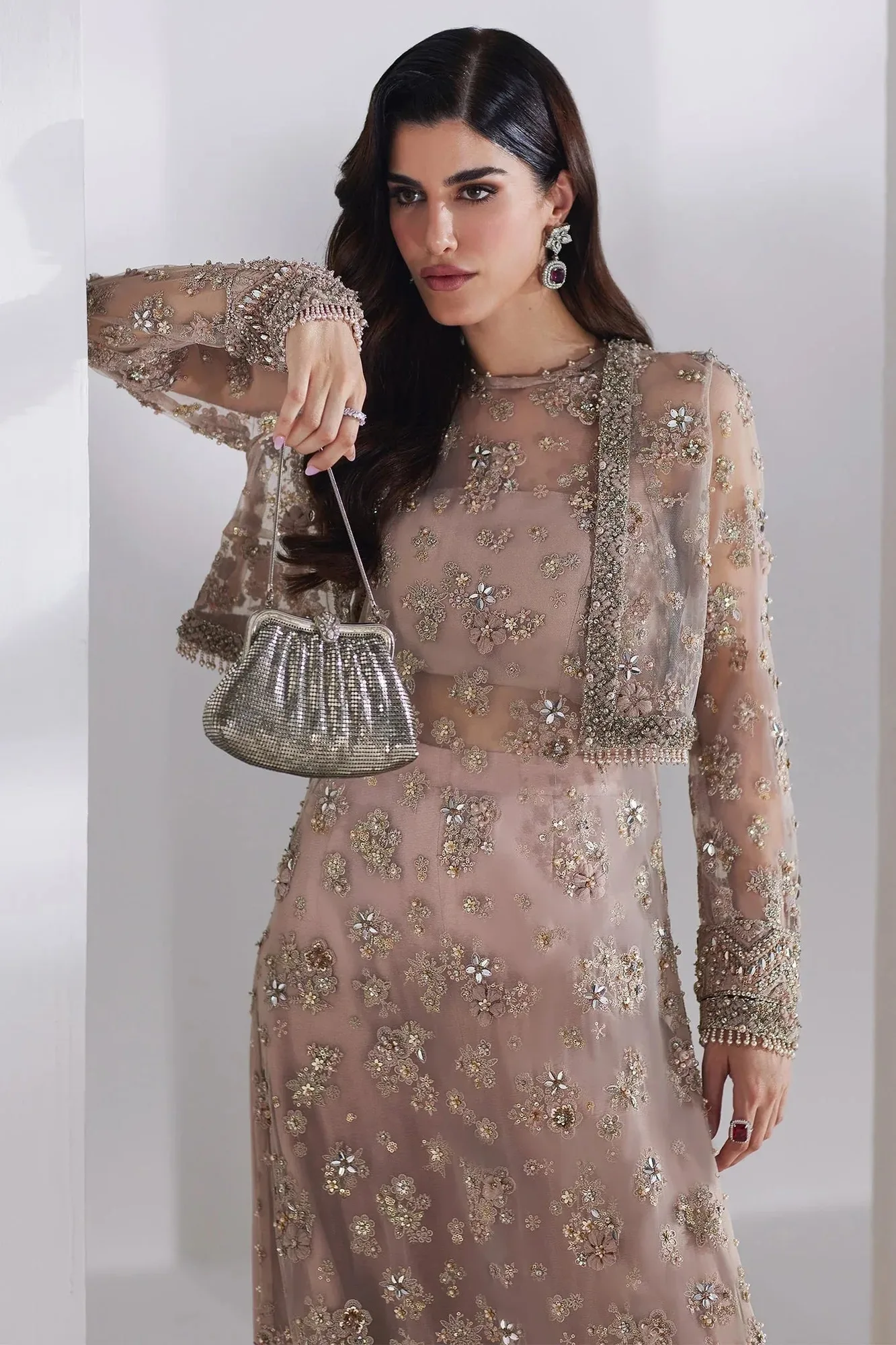 Elan Luxury Wedding Wears Peach Net – view 3 – Poshaq