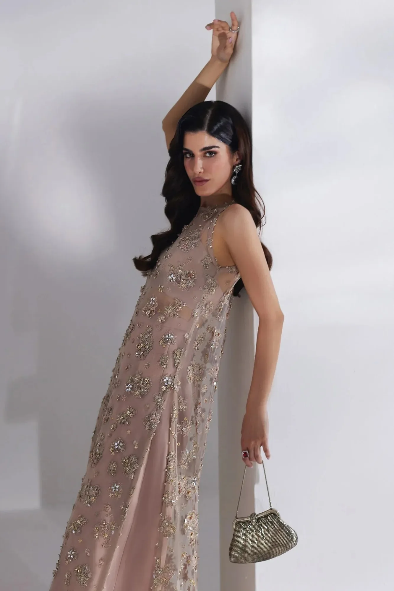 Elan Luxury Wedding Wears Peach Net – view 4 – Poshaq