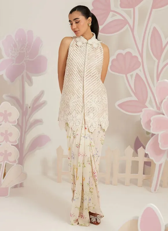 Farah Talib Aziz Frou Frou Ramadan Edit Ivory Organza – view 1 – Poshaq