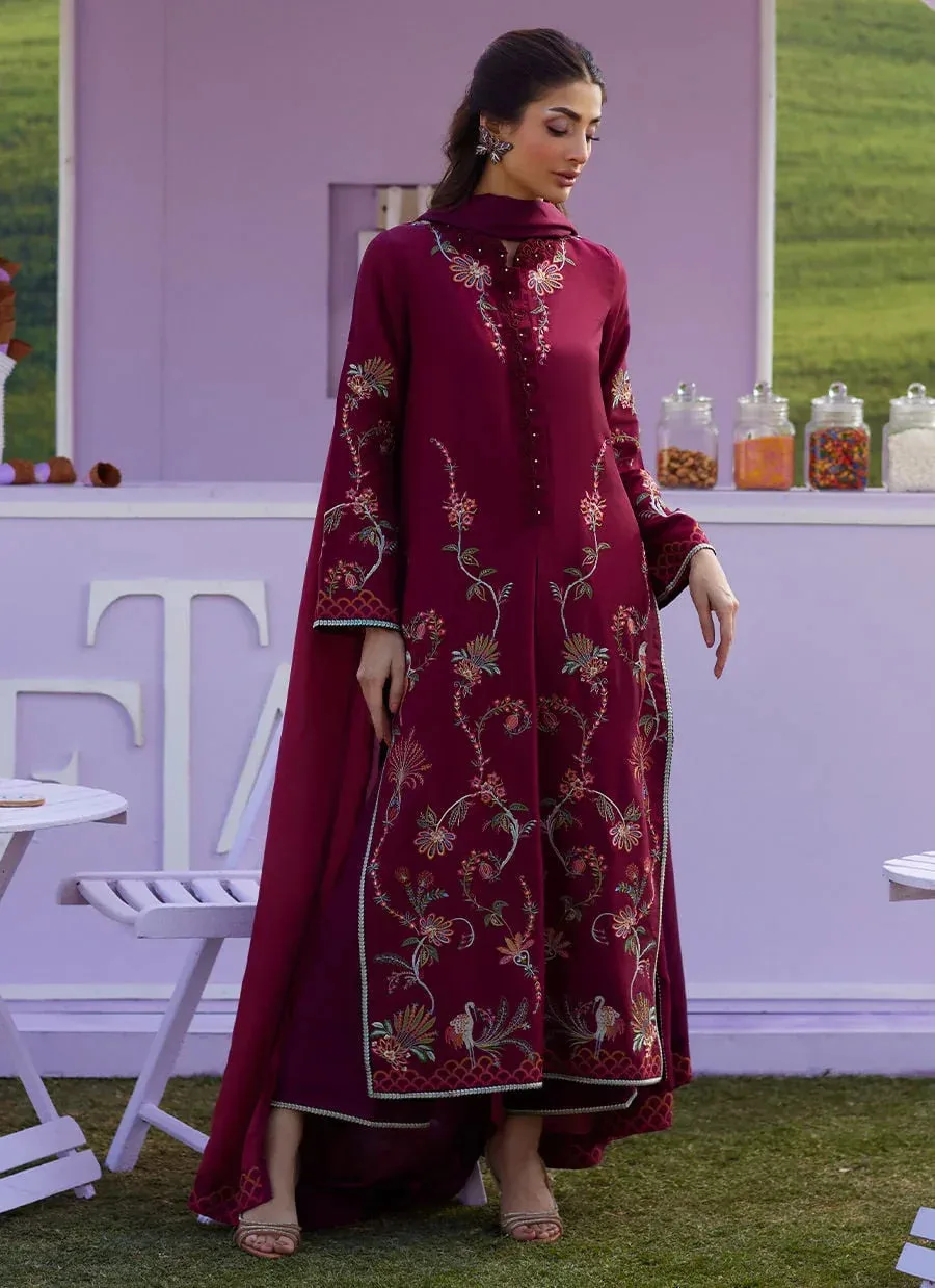 Farah Talib Aziz Luna Eid 26 Maroon Raw Silk – view 1 – Poshaq
