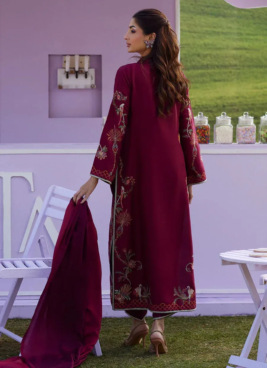 Farah Talib Aziz Luna Eid 26 Maroon Raw Silk – view 2 – Poshaq