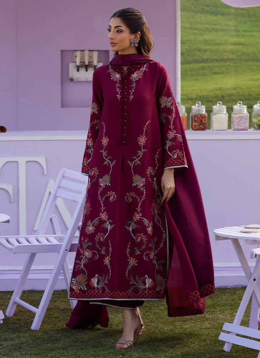 Farah Talib Aziz Luna Eid 26 Maroon Raw Silk – view 3 – Poshaq