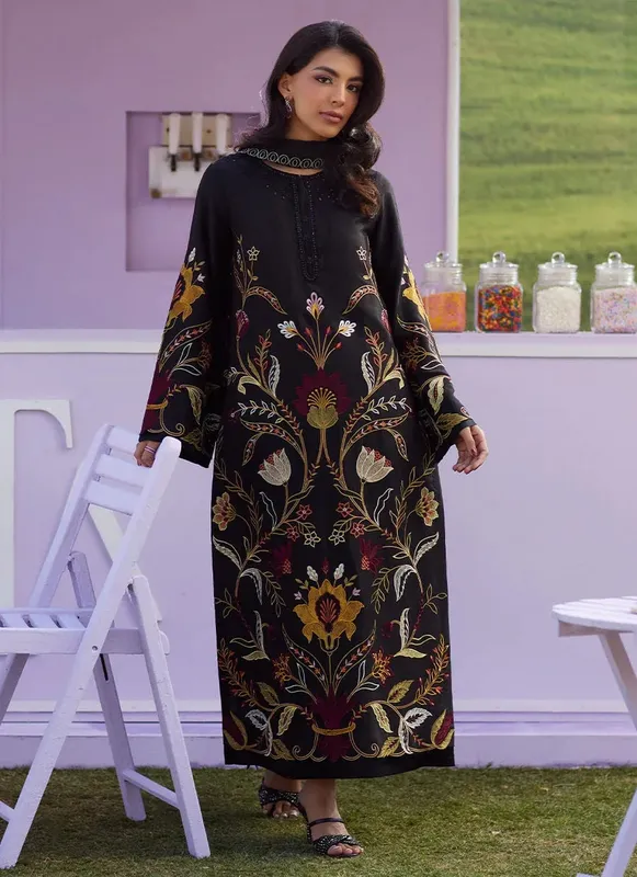 Farah Talib Aziz Luna Eid 26 Black Raw Silk – view 1 – Poshaq