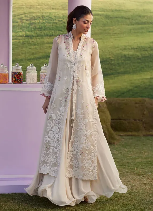 Farah Talib Aziz Luna Eid 26 White Organza – view 1 – Poshaq