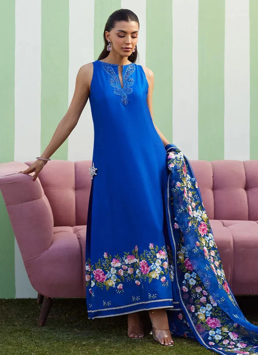 Farah Talib Aziz Luna Eid 26 Blue Raw Silk – view 1 – Poshaq