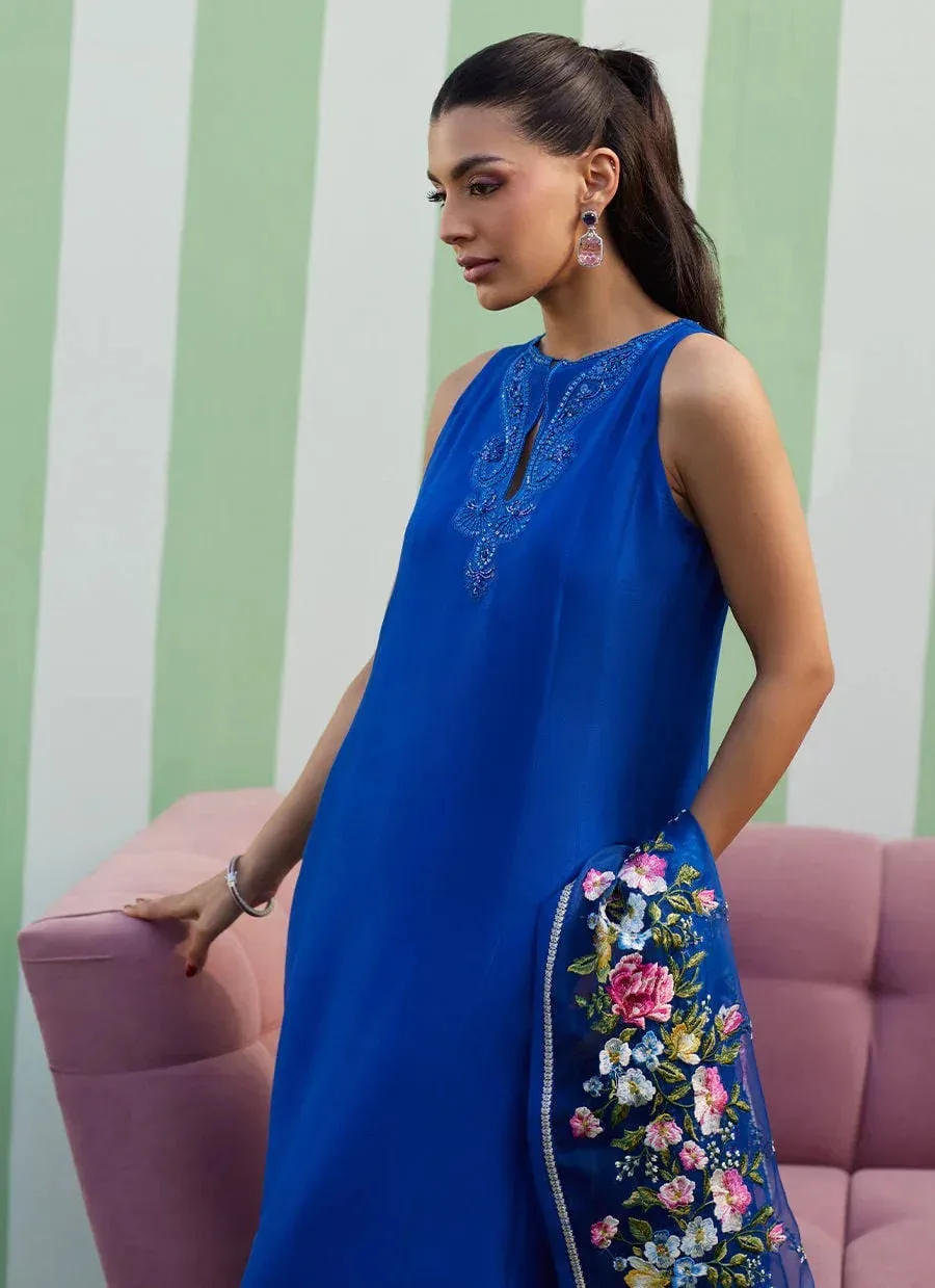 Farah Talib Aziz Luna Eid 26 Blue Raw Silk – view 3 – Poshaq