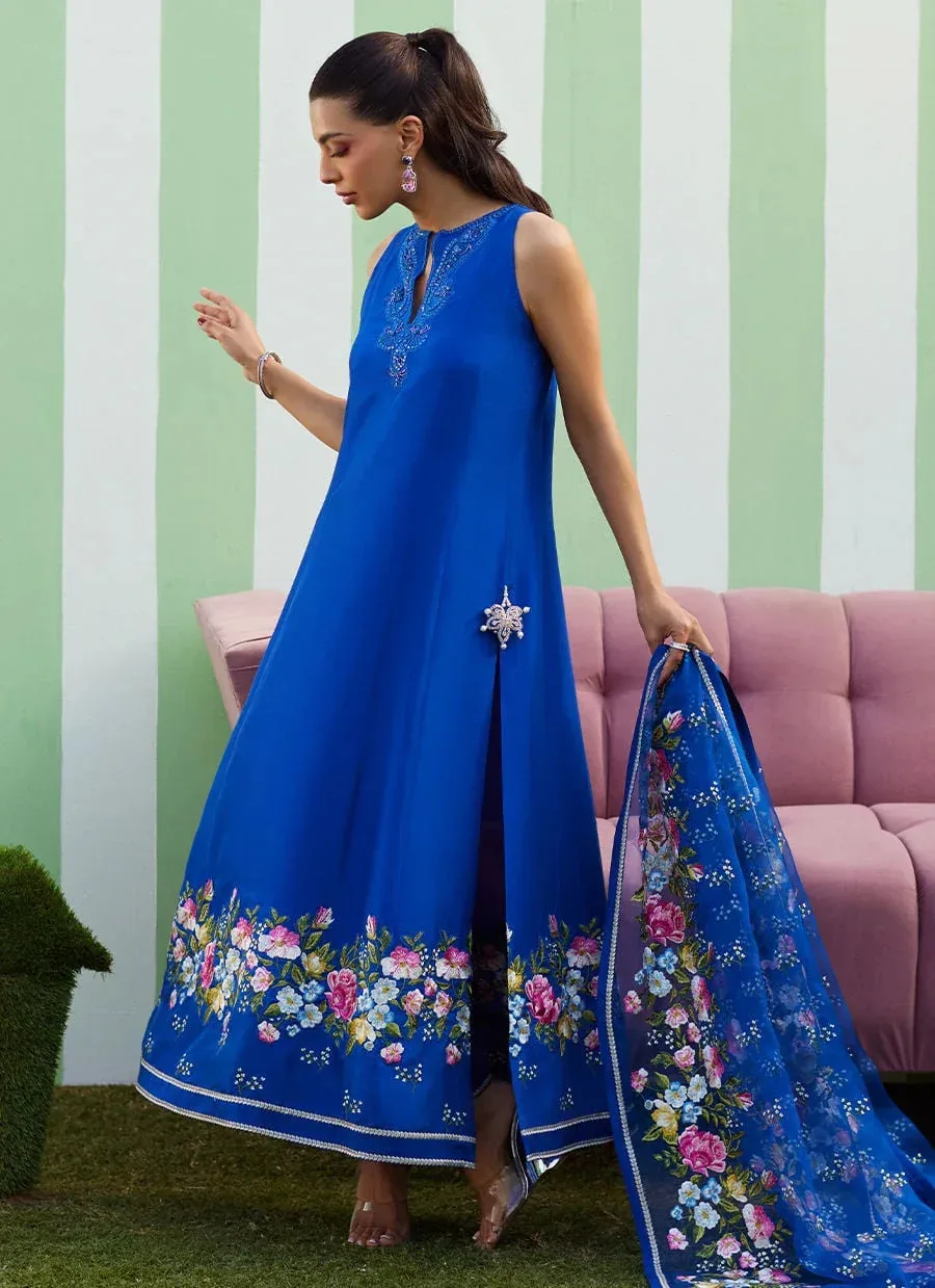 Farah Talib Aziz Luna Eid 26 Blue Raw Silk – view 4 – Poshaq