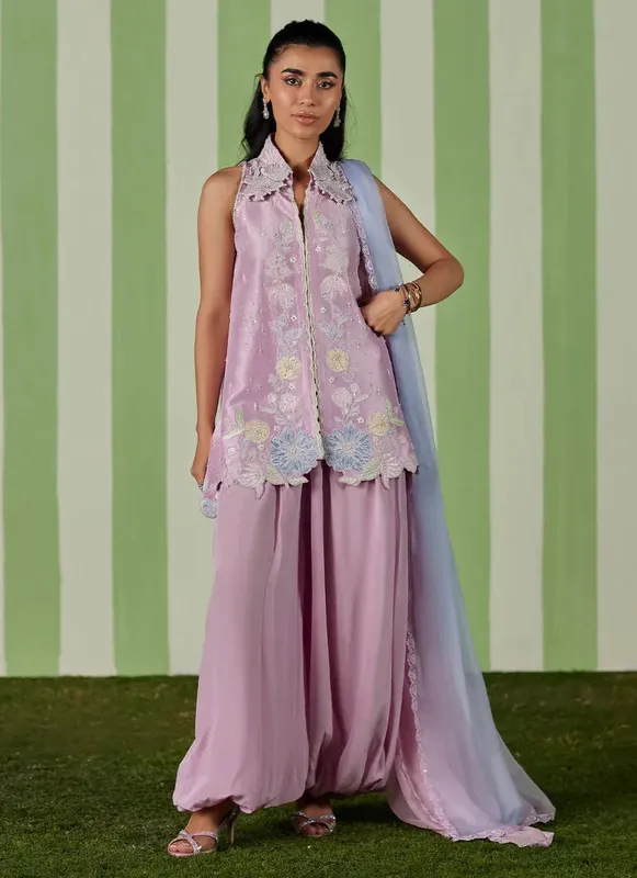 Farah Talib Aziz Luna Eid 26 Pink Chiffon – view 1 – Poshaq