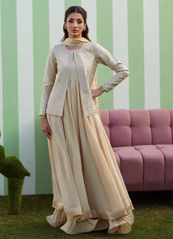 Farah Talib Aziz Luna Eid 26 Beige Chiffon – view 1 – Poshaq