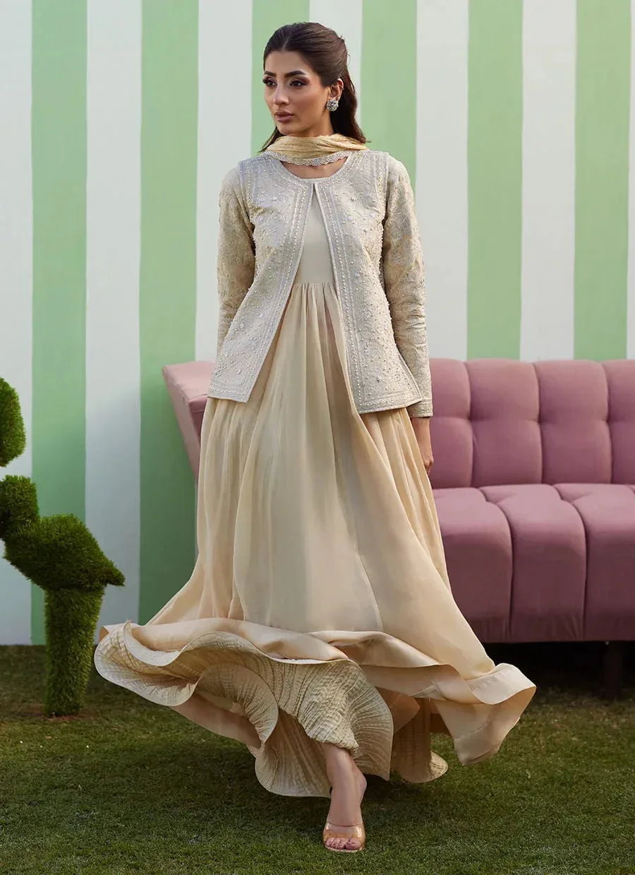 Farah Talib Aziz Luna Eid 26 Beige Chiffon – view 3 – Poshaq