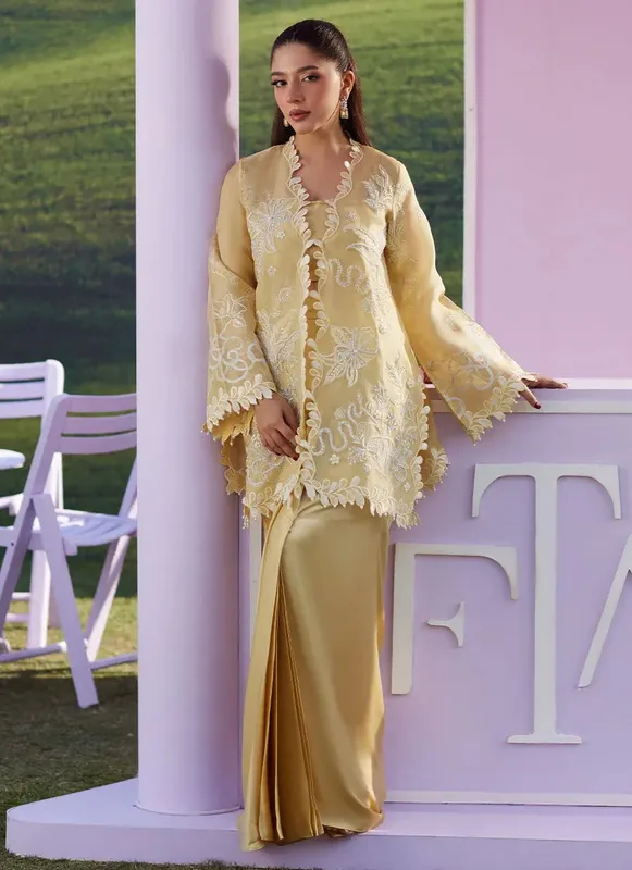 Farah Talib Aziz Luna Eid 26 Yellow Organza – view 1 – Poshaq
