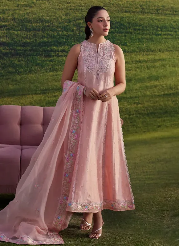 Farah Talib Aziz Luna Eid 26 Pink Raw Silk – view 1 – Poshaq