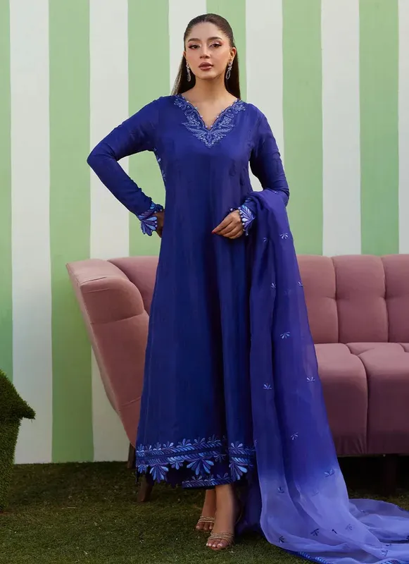 Farah Talib Aziz Luna Eid 26 Blue Raw Silk – view 1 – Poshaq