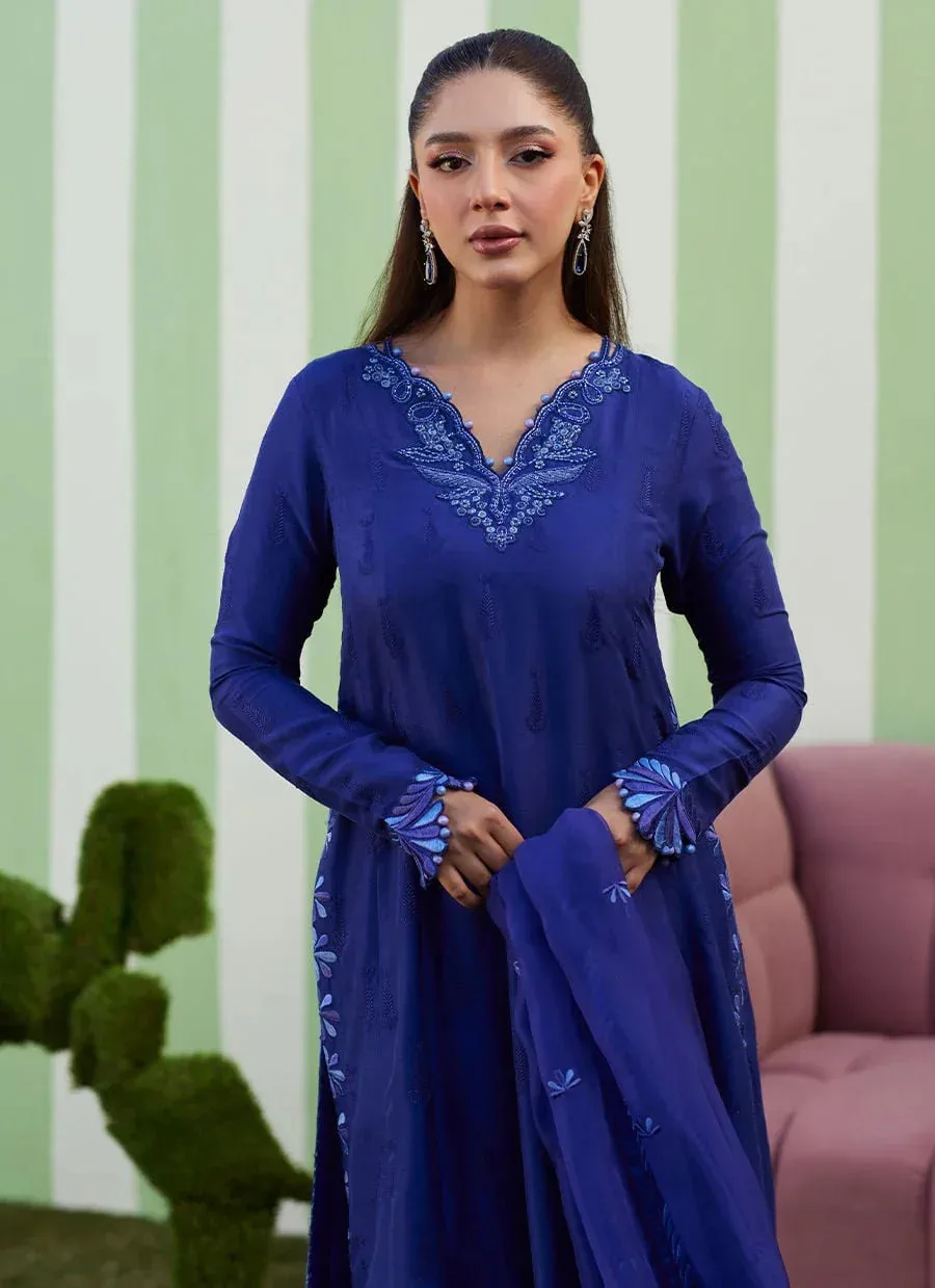 Farah Talib Aziz Luna Eid 26 Blue Raw Silk – view 3 – Poshaq