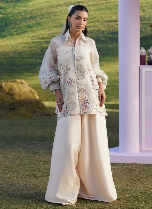 Farah Talib Aziz Luna Eid 26 Ivory Organza – view 1 – Poshaq