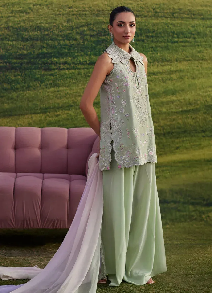 Farah Talib Aziz Luna Eid 26 Green Raw Silk – view 2 – Poshaq