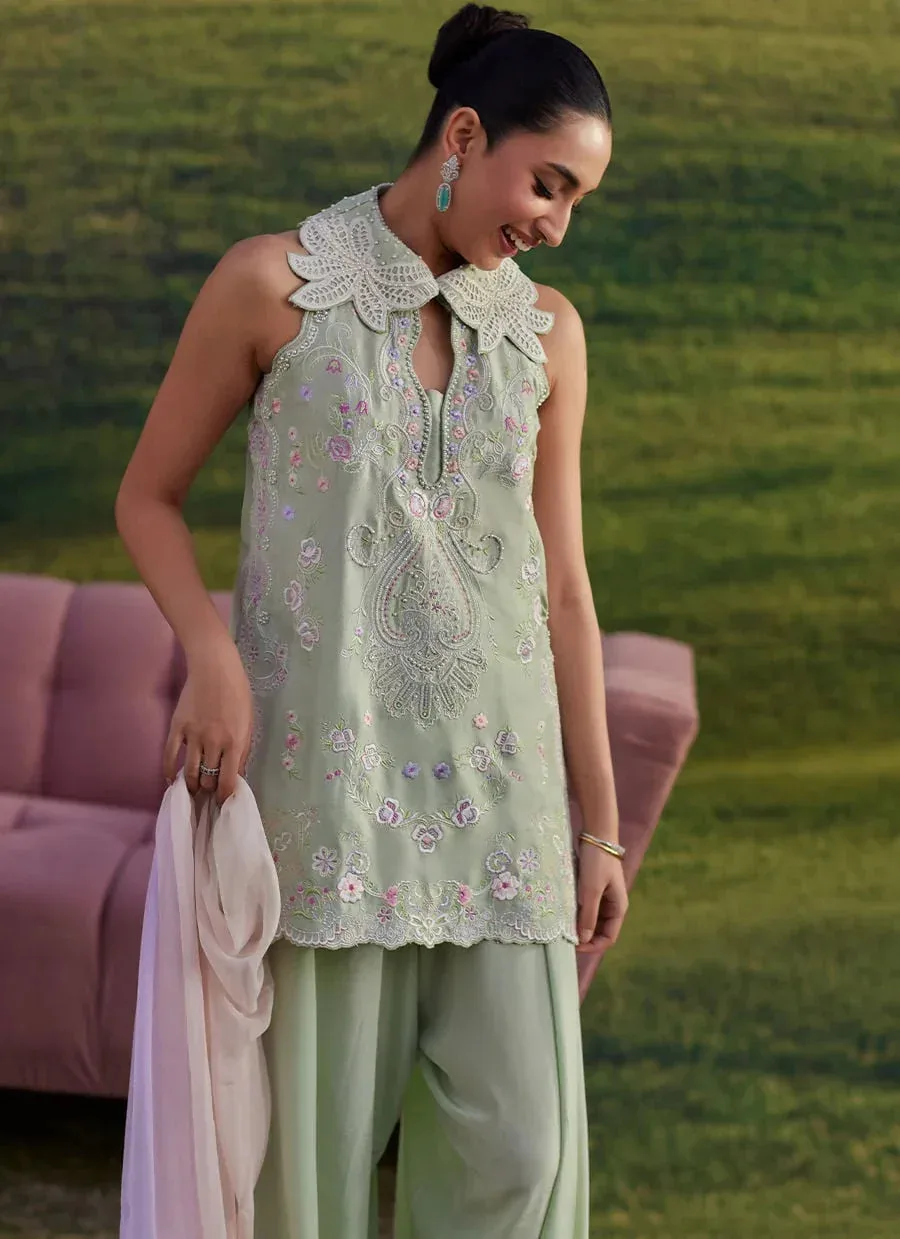 Farah Talib Aziz Luna Eid 26 Green Raw Silk – view 3 – Poshaq