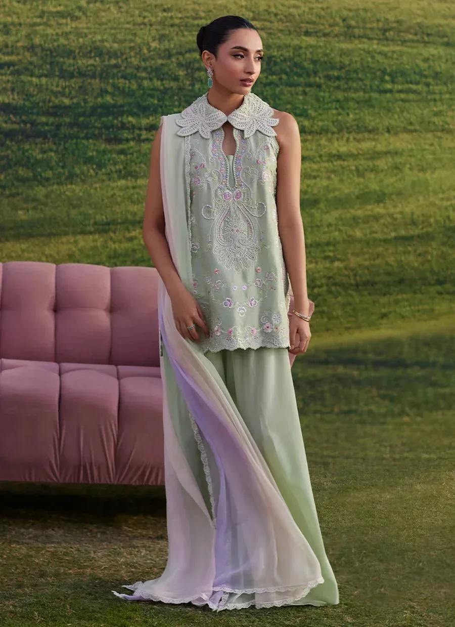 Farah Talib Aziz Luna Eid 26 Green Raw Silk – view 4 – Poshaq
