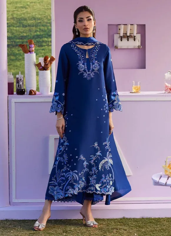 Farah Talib Aziz Luna Eid 26 Blue Raw Silk – view 1 – Poshaq