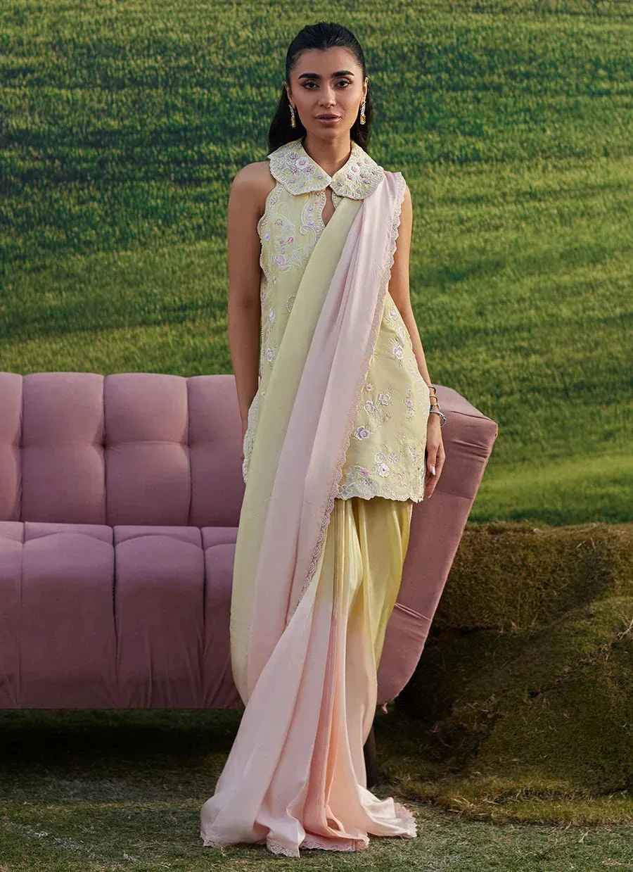 Farah Talib Aziz Luna Eid 26 Yellow Raw Silk – view 1 – Poshaq