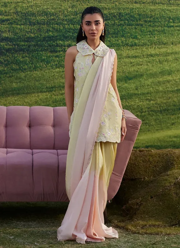 Farah Talib Aziz Luna Eid 26 Yellow Raw Silk – view 1 – Poshaq