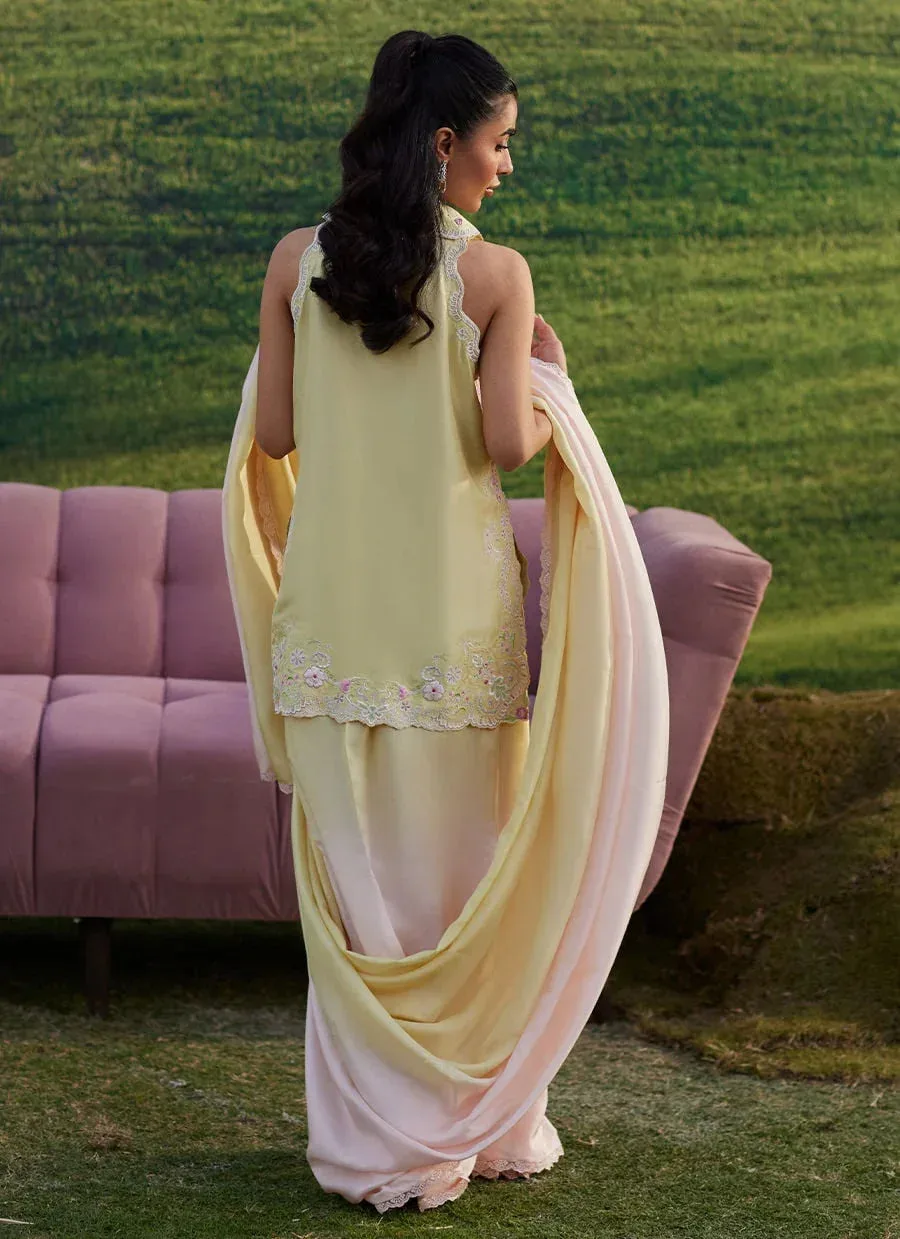 Farah Talib Aziz Luna Eid 26 Yellow Raw Silk – view 2 – Poshaq