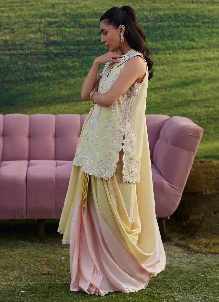 Farah Talib Aziz Luna Eid 26 Yellow Raw Silk – view 5 – Poshaq