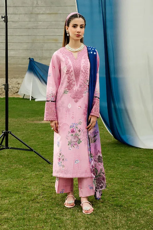 Imrozia Premium Dahlia Lawn Pink Organza – view 1 – Poshaq