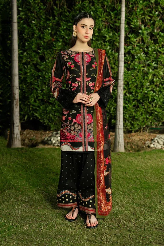 Imrozia Premium Dahlia Lawn Black Cotton – view 1 – Poshaq