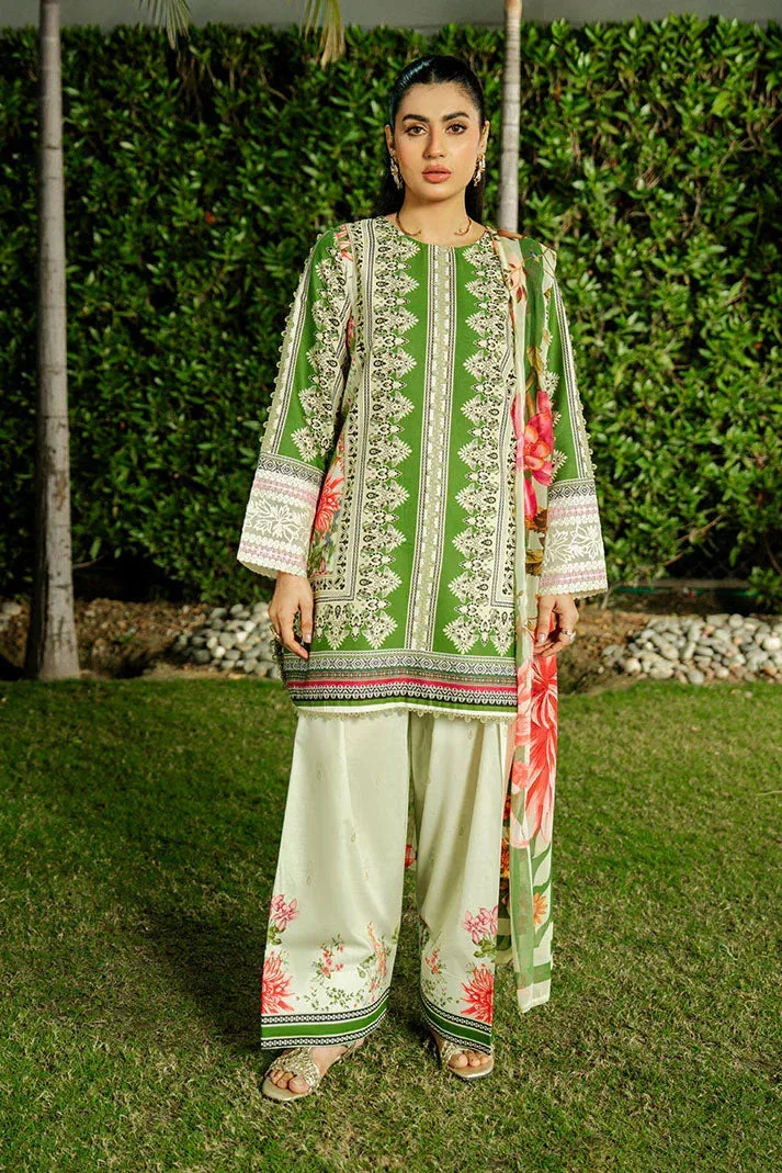 Imrozia Premium Dahlia Lawn Green Organza – view 1 – Poshaq