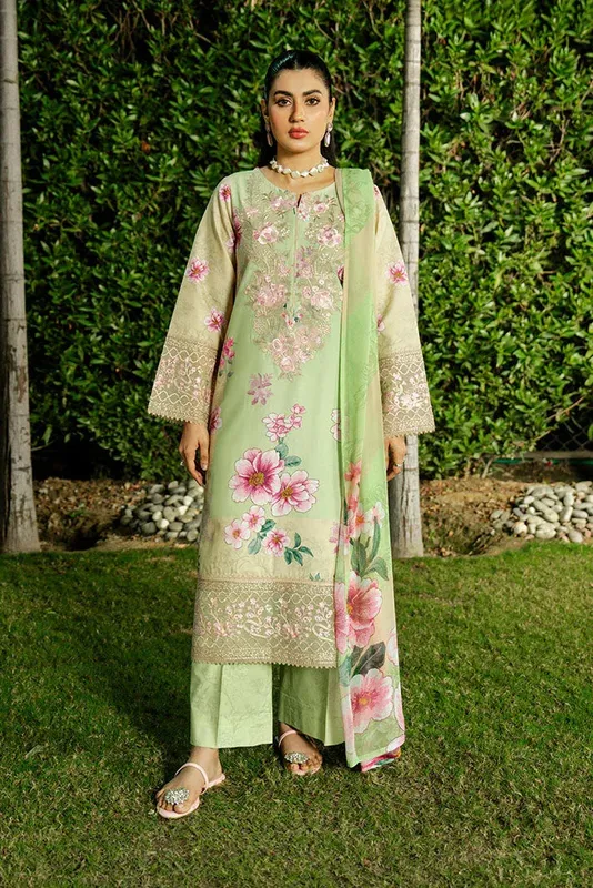 Imrozia Premium Dahlia Lawn Green Organza – view 1 – Poshaq