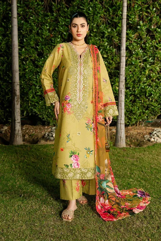 Imrozia Premium Dahlia Lawn Green Organza – view 1 – Poshaq