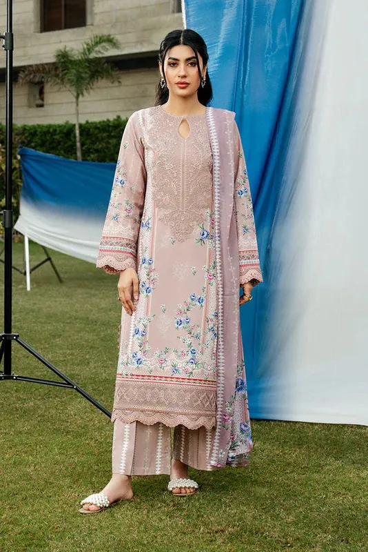 Imrozia Premium Dahlia Lawn Blue Organza – view 1 – Poshaq