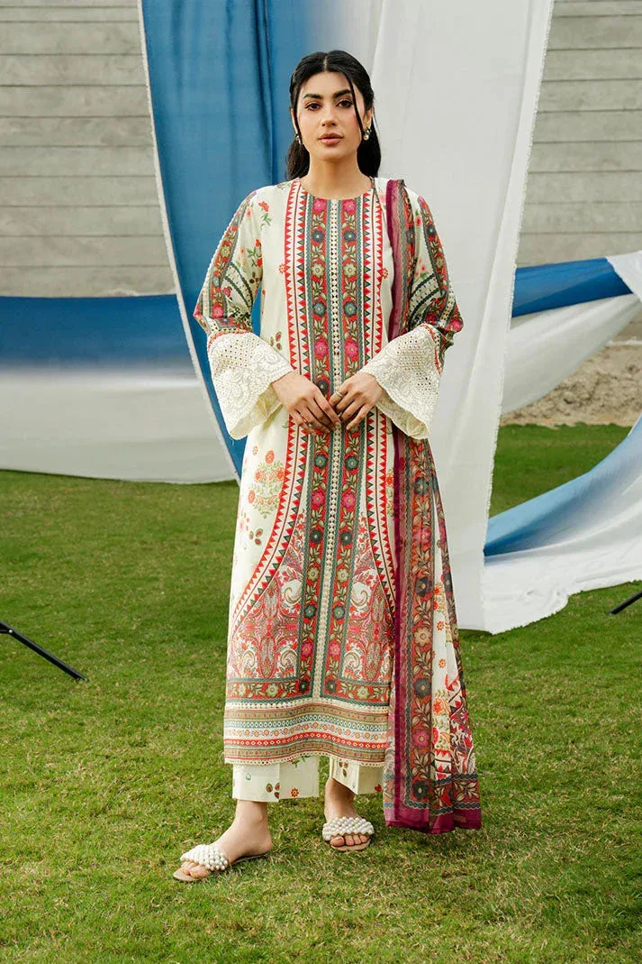 Imrozia Premium Dahlia Lawn Ivory Organza – view 1 – Poshaq