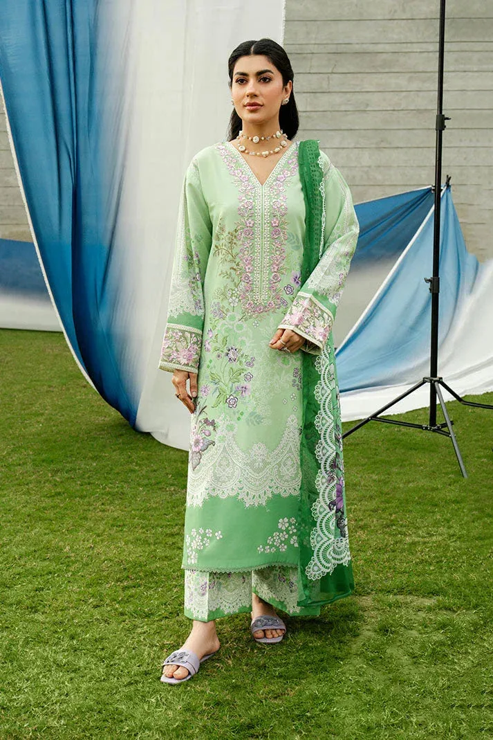 Imrozia Premium Dahlia Lawn Green Organza – view 1 – Poshaq
