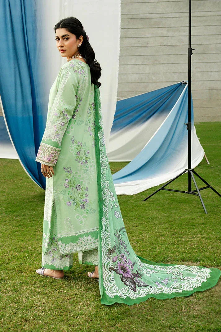Imrozia Premium Dahlia Lawn Green Organza – view 2 – Poshaq