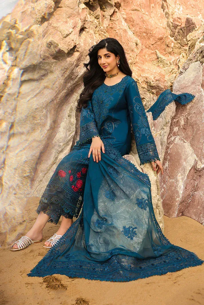 Imrozia Premium Hania Luxury Lawn 26 Teal Organza – view 2 – Poshaq