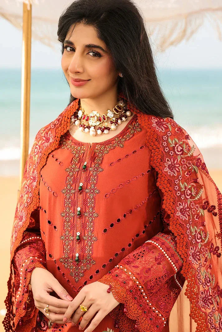 Imrozia Premium Hania Luxury Lawn 26 Rust Organza – view 3 – Poshaq