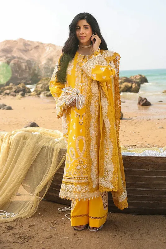 Imrozia Premium Hania Luxury Lawn 26 Mustard Organza – view 1 – Poshaq