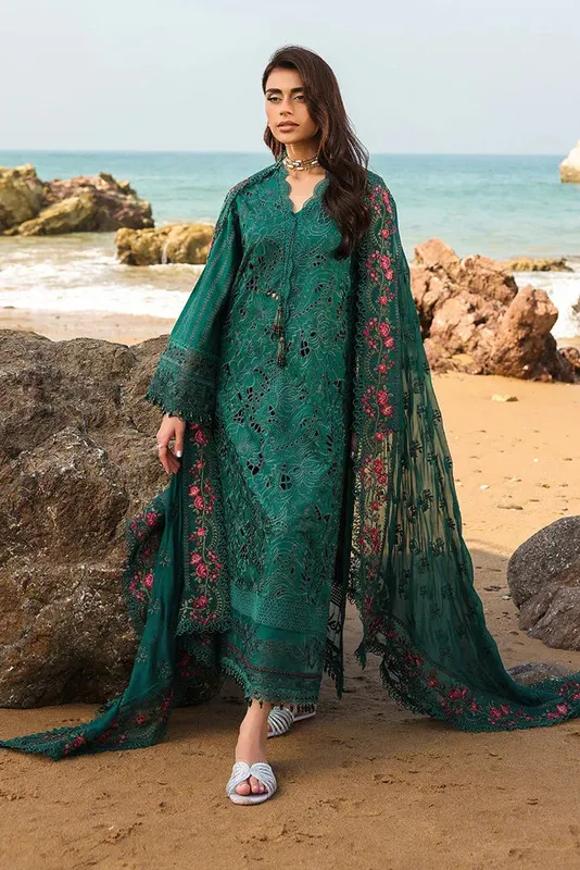 Imrozia Premium Hania Luxury Lawn 26 Green Organza – view 1 – Poshaq