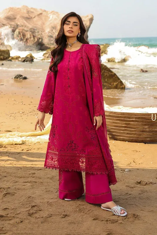 Imrozia Premium Hania Luxury Lawn 26 Fuchsia Organza – view 1 – Poshaq