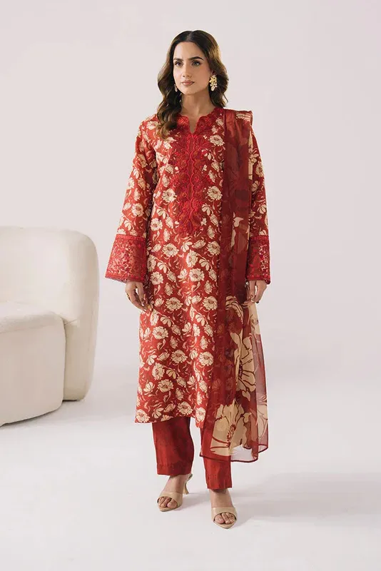 Imrozia Premium Floral Atelier Lawn Red Chiffon – view 1 – Poshaq