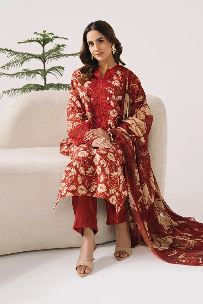 Imrozia Premium Floral Atelier Lawn Red Chiffon – view 4 – Poshaq