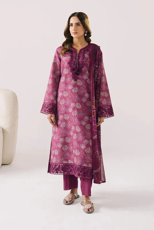 Imrozia Premium Floral Atelier Lawn Magenta Chiffon – view 1 – Poshaq