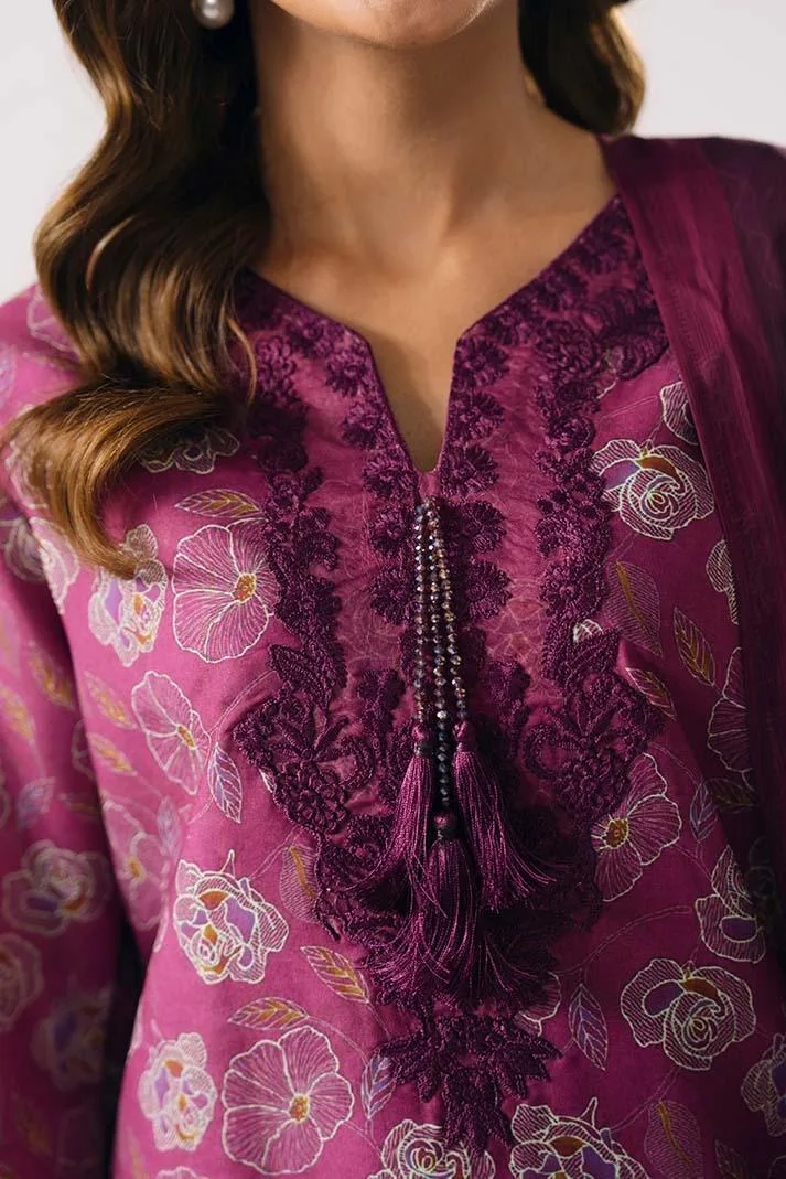 Imrozia Premium Floral Atelier Lawn Magenta Chiffon – view 4 – Poshaq