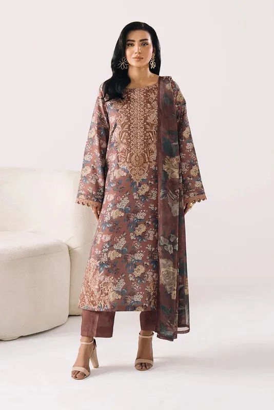 Imrozia Premium Floral Atelier Lawn Brown Chiffon – view 1 – Poshaq